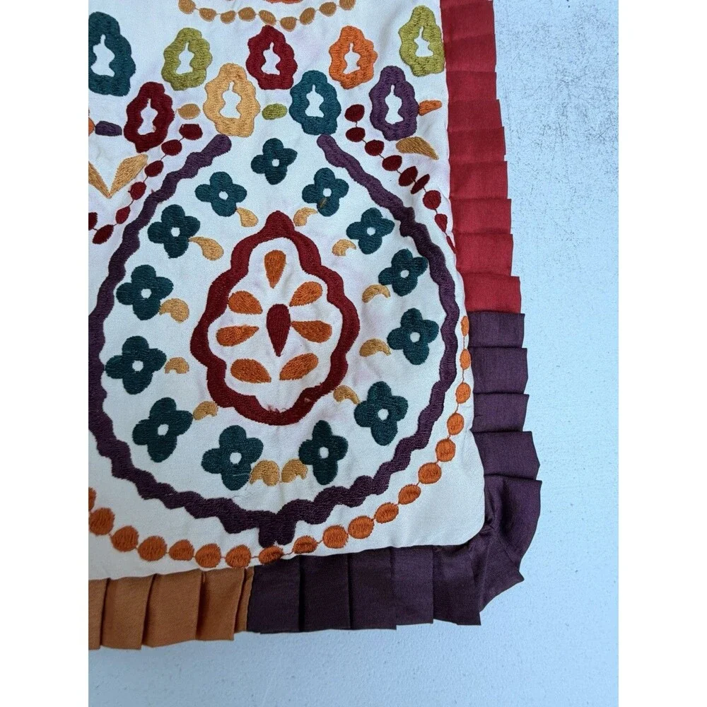 Pier 1 Embroidered Boho Medallion Pillow Cover 17x17 Multicolor Ruffle
